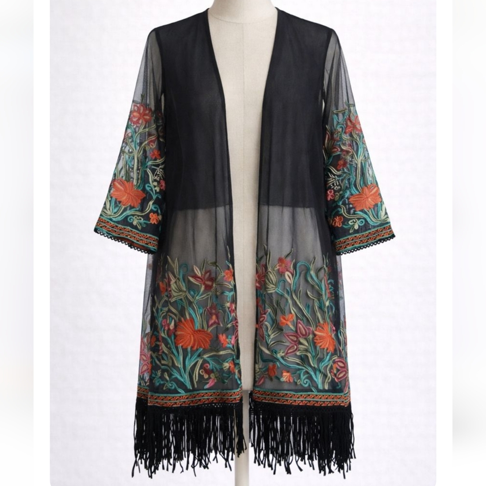 EMBROIDERED MIDI LENGTH KIMONO